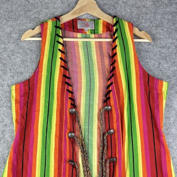 Roja Western Vest Jacket Womens M Vibrant Striped Serape Tassel Tie Southwestern - Picture 2 of 14